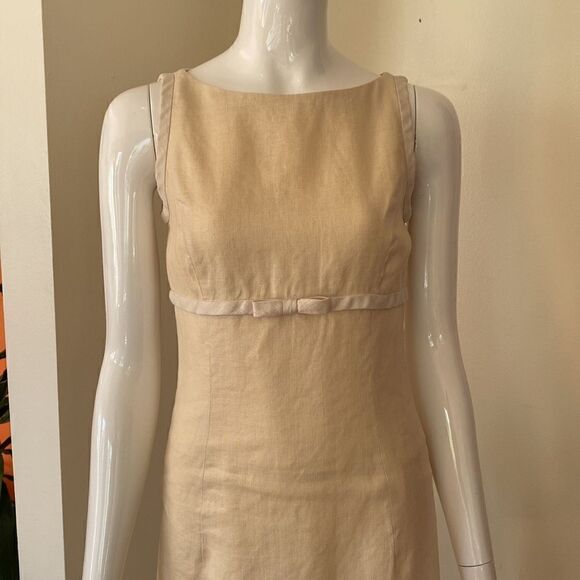 Vintage Cream and Pastel Yellow Mini Linen Dress Size 2 - Picture 3 of 12